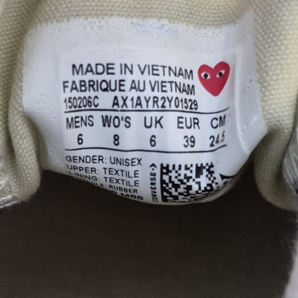 Converse X Comme Des Garsons Play Sneakers Black Low Lace Up Women's Size 8 - Picture 13 of 14